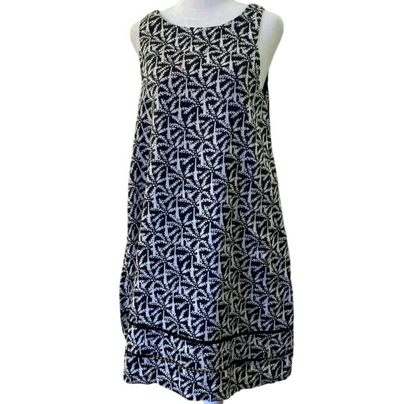 Vineyard Vines Linen Shift Dress Palm Print Black White Size 8 Lined Resort Prep - Picture 13 of 13